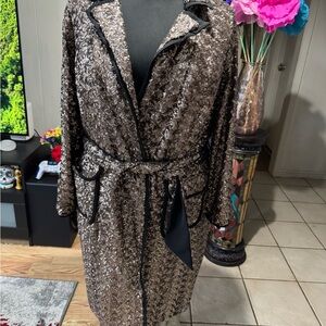 Eloquii Sequin Robe Jacket with Black Trim